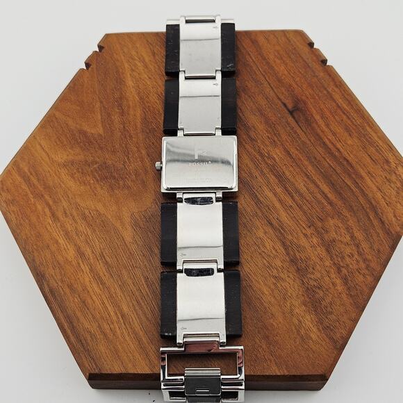 Fossil Women's Silver Tone Wood Look Link Band Bold Art Deco Eclectic ES-1540 - Picture 5 of 7